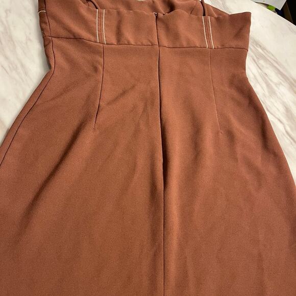 Zara Brown White Stitch Bustier Maxi Tank Dress Size Large - Picture 6 of 7